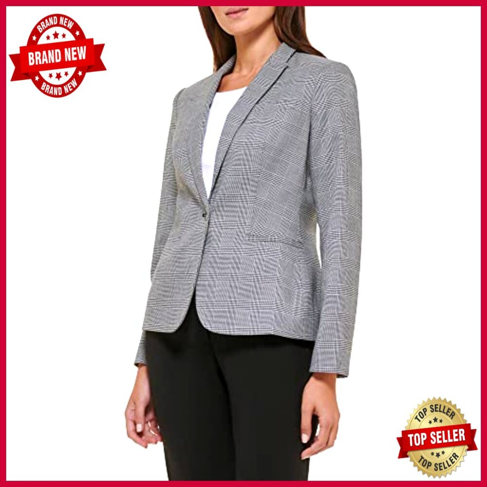 Tailored Wool Blazer With Plaid Pattern, Long Sle… - image 4